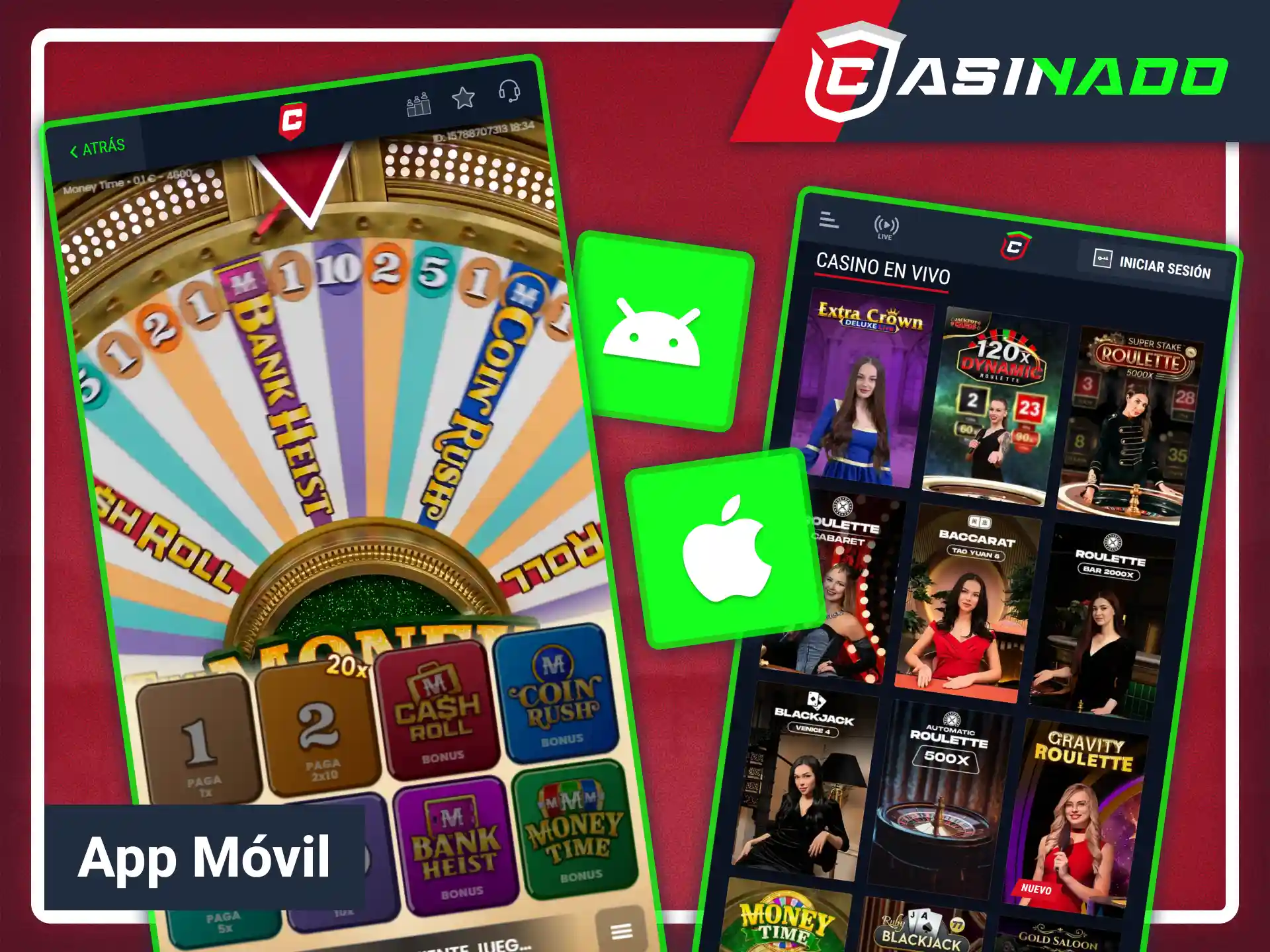 Transmite juegos de casino en vivo desde Casinado oficial app.