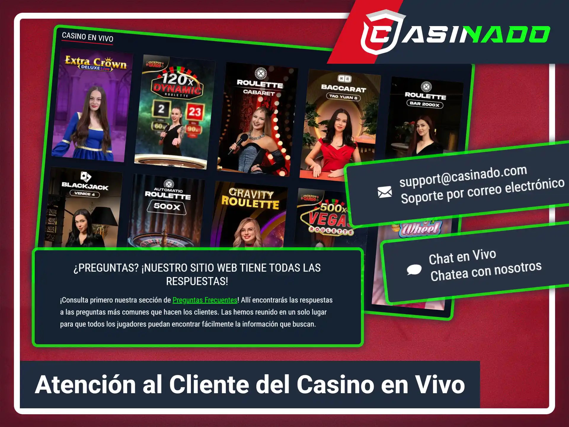 Resuelve tus dudas sobre crupieres en vivo con Casinado oficial.