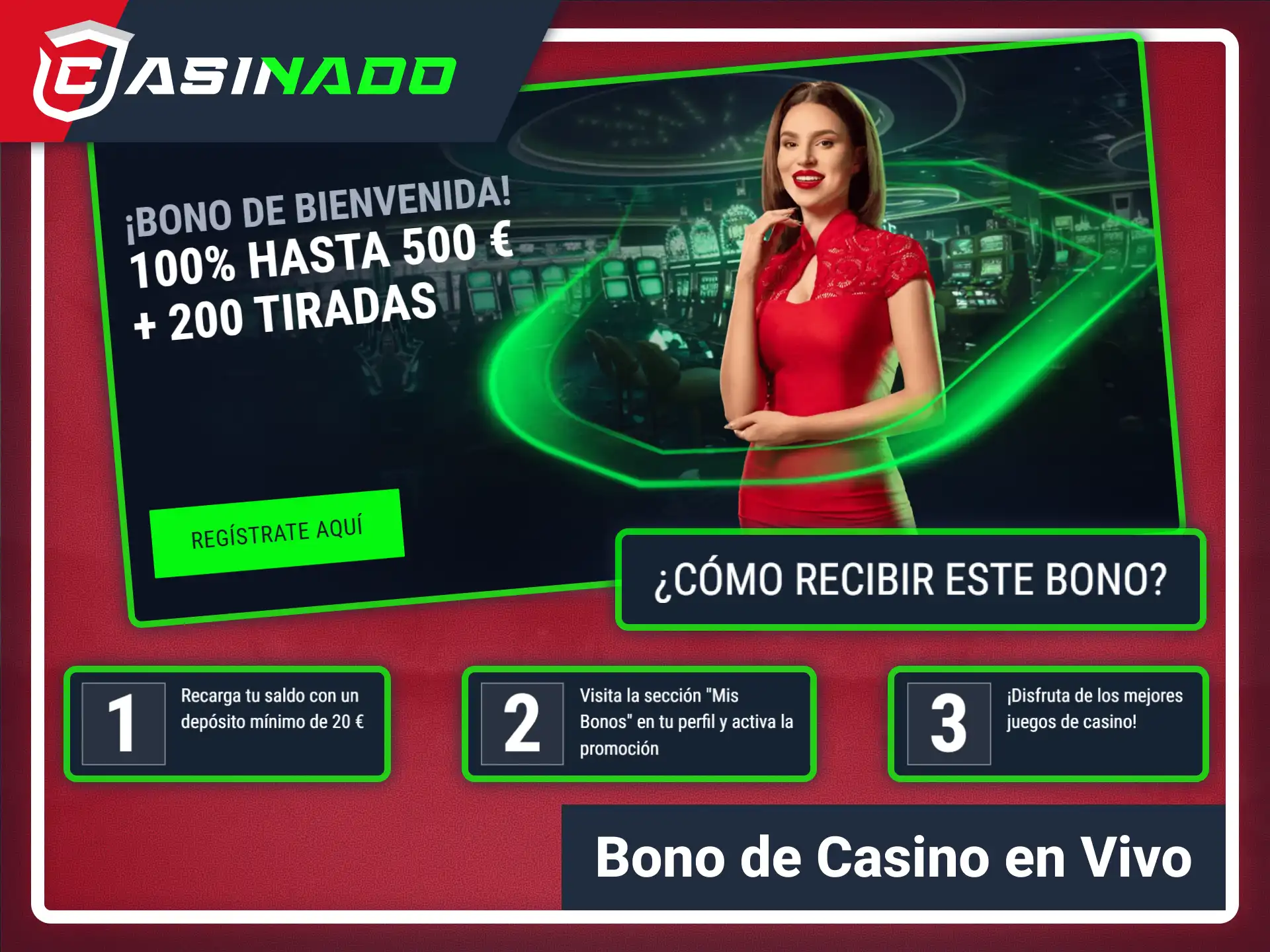 Reclama tu bono de bienvenida para casino en Casinado oficial.