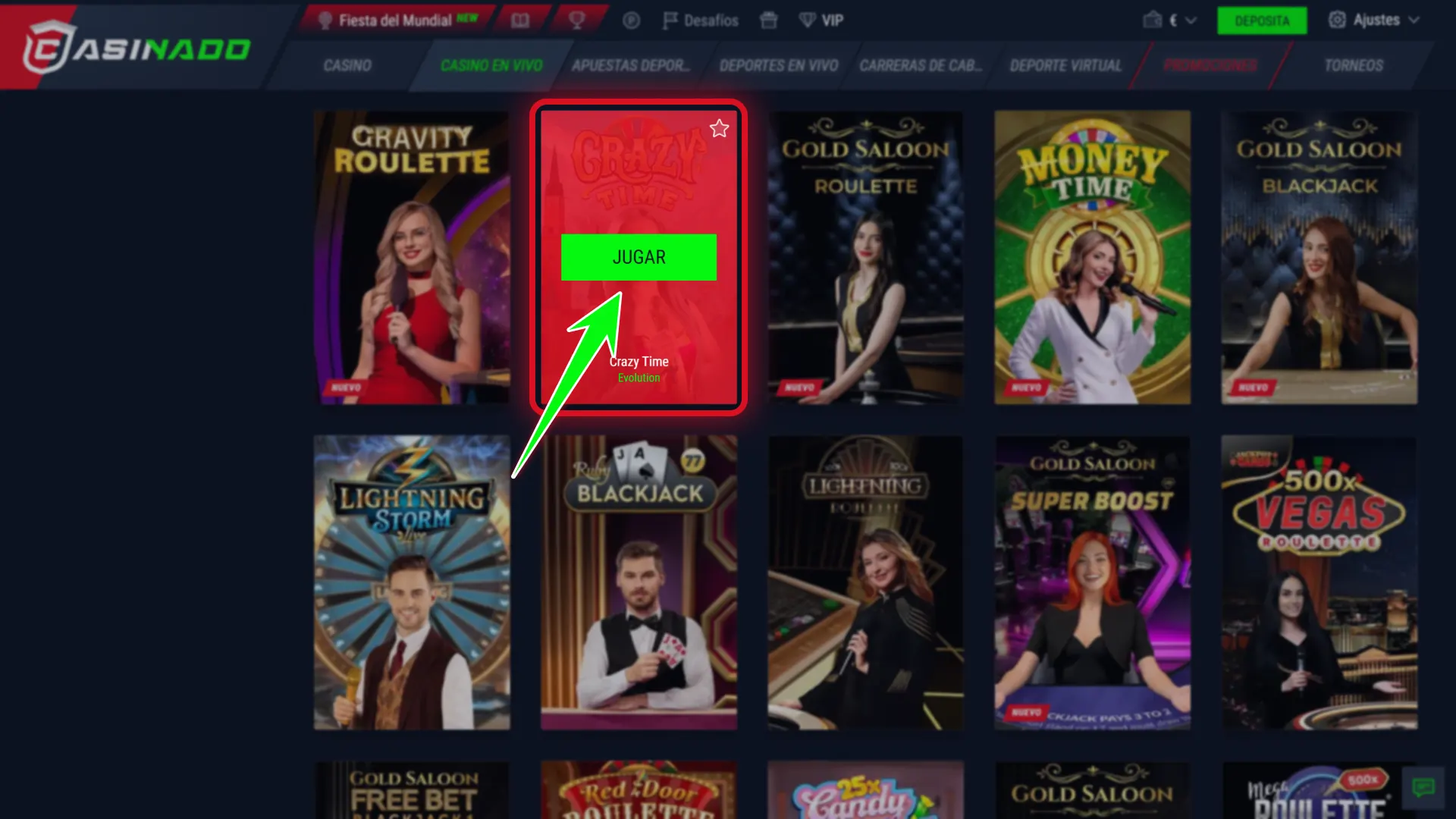 Selecciona tu juego de mesa favorito y apuesta en Casinado oficial.
