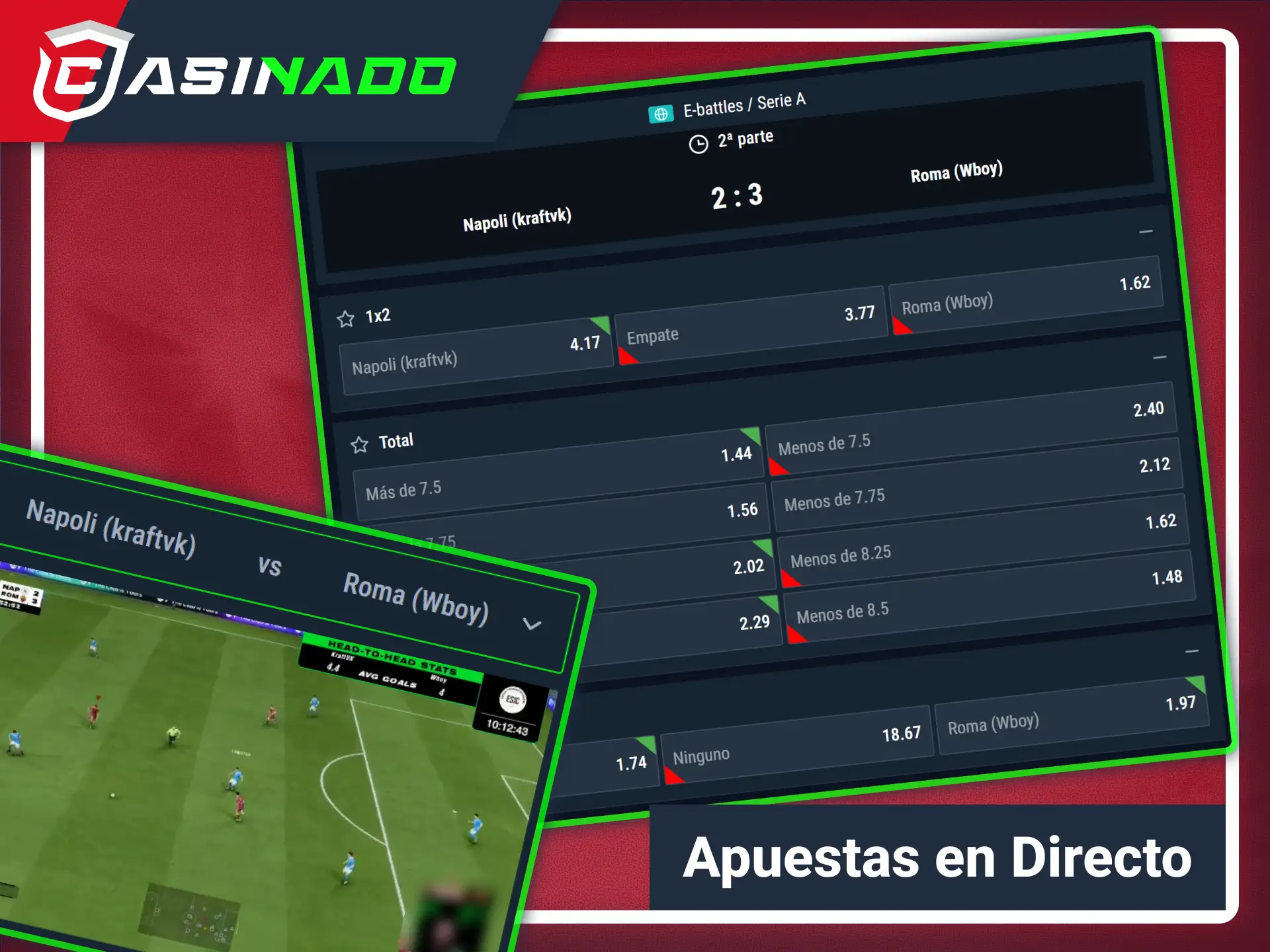 Realiza apuestas de fútbol en vivo mediante Casinado web oficial.