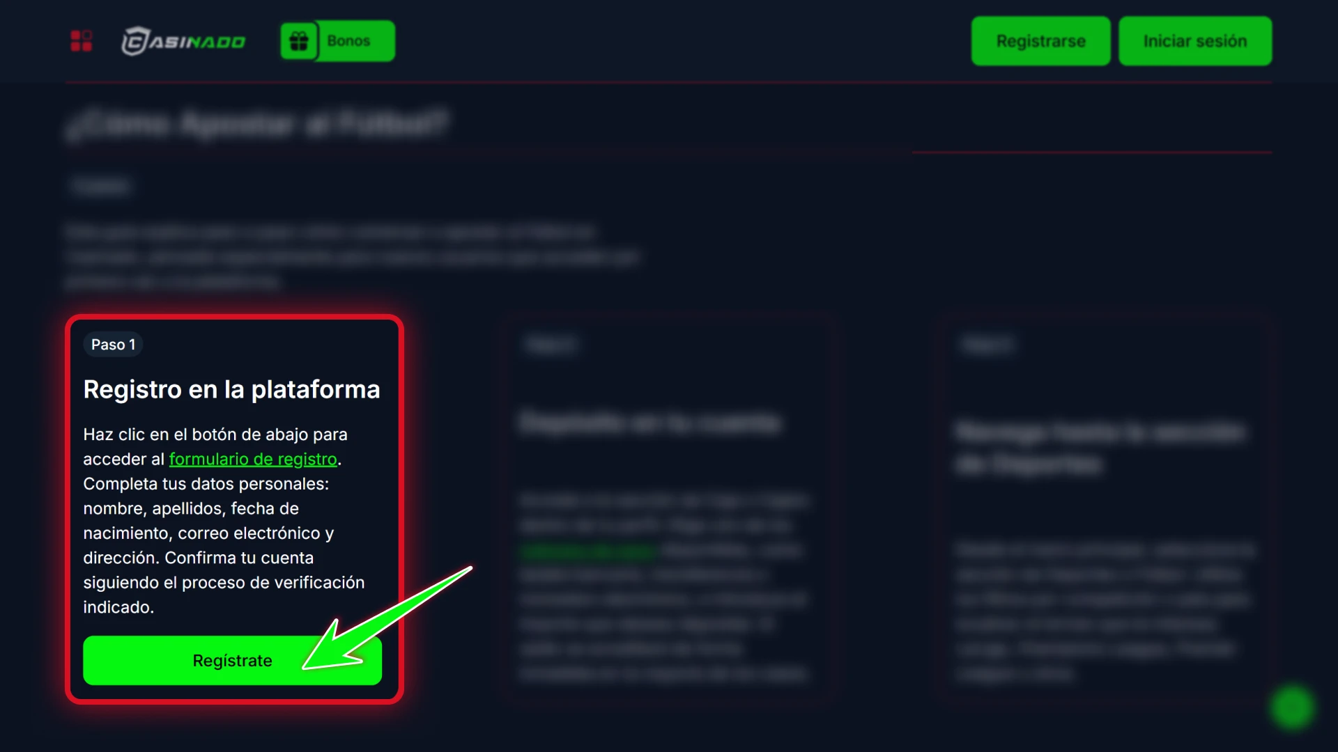 Registra una nueva cuenta de usuario en Casinado web oficial.