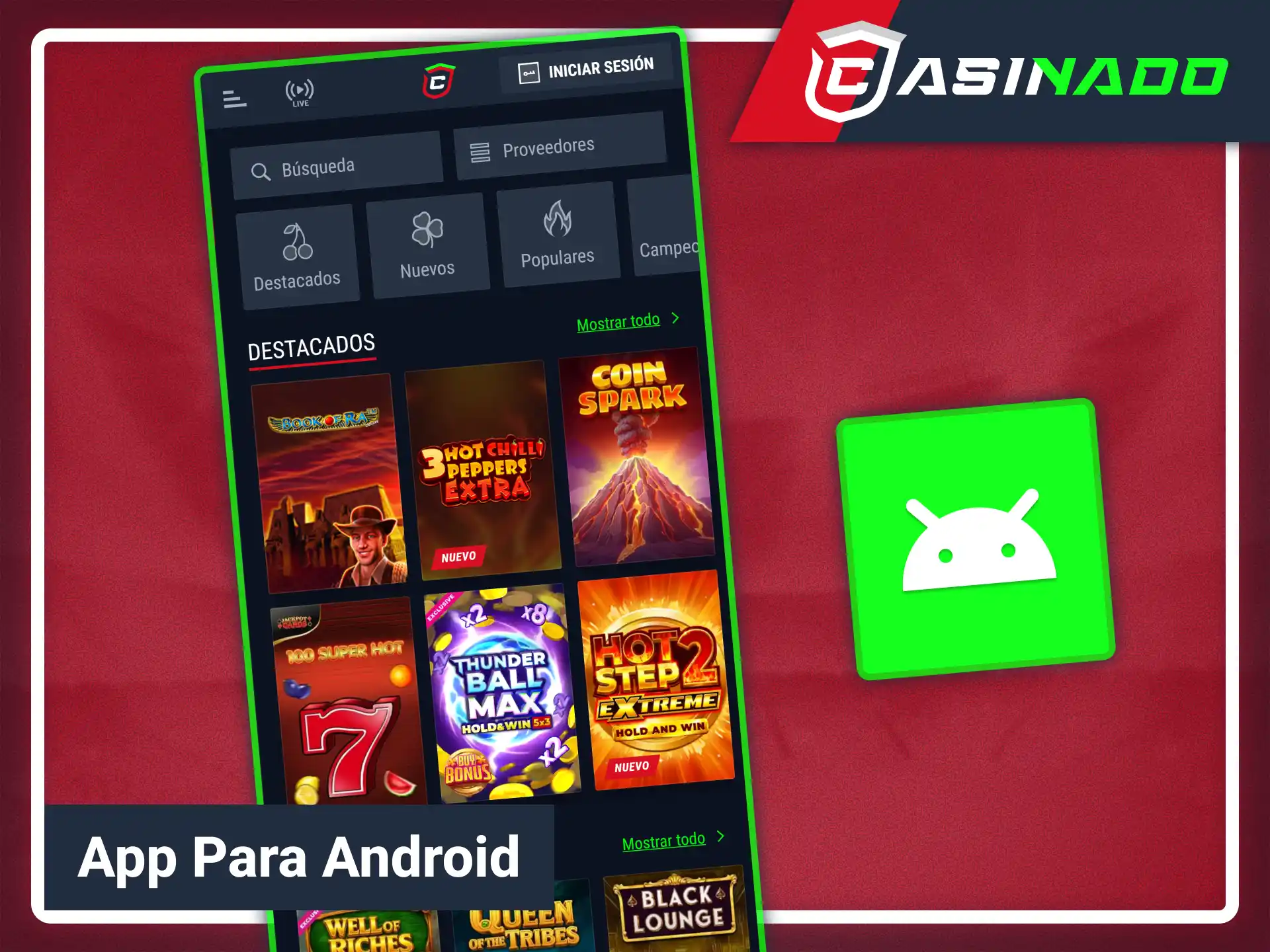 Descarga la aplicación móvil para Android desde Casinado oficial sitio.