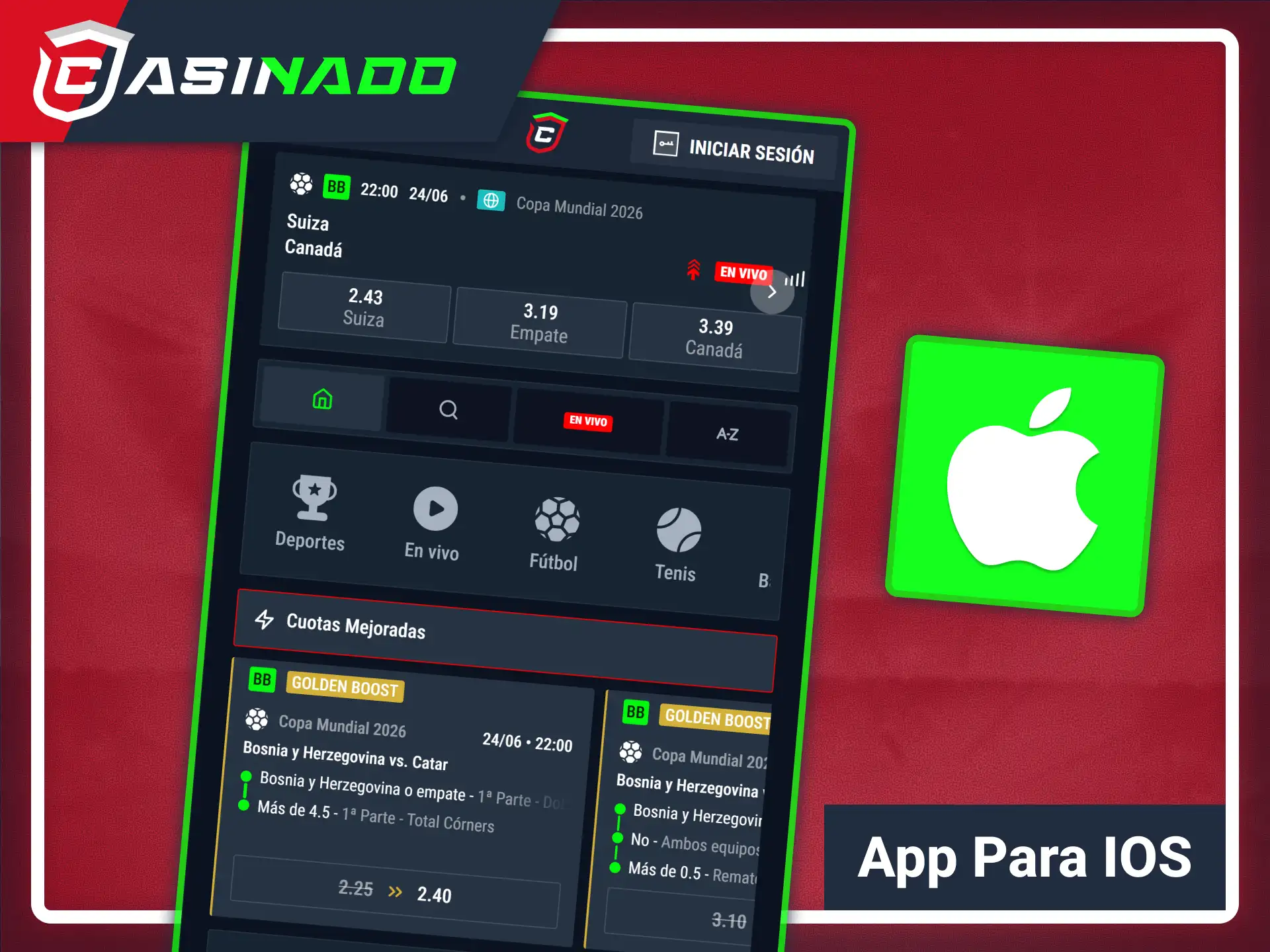 Instala la aplicación móvil para iOS desde Casinado oficial portal.