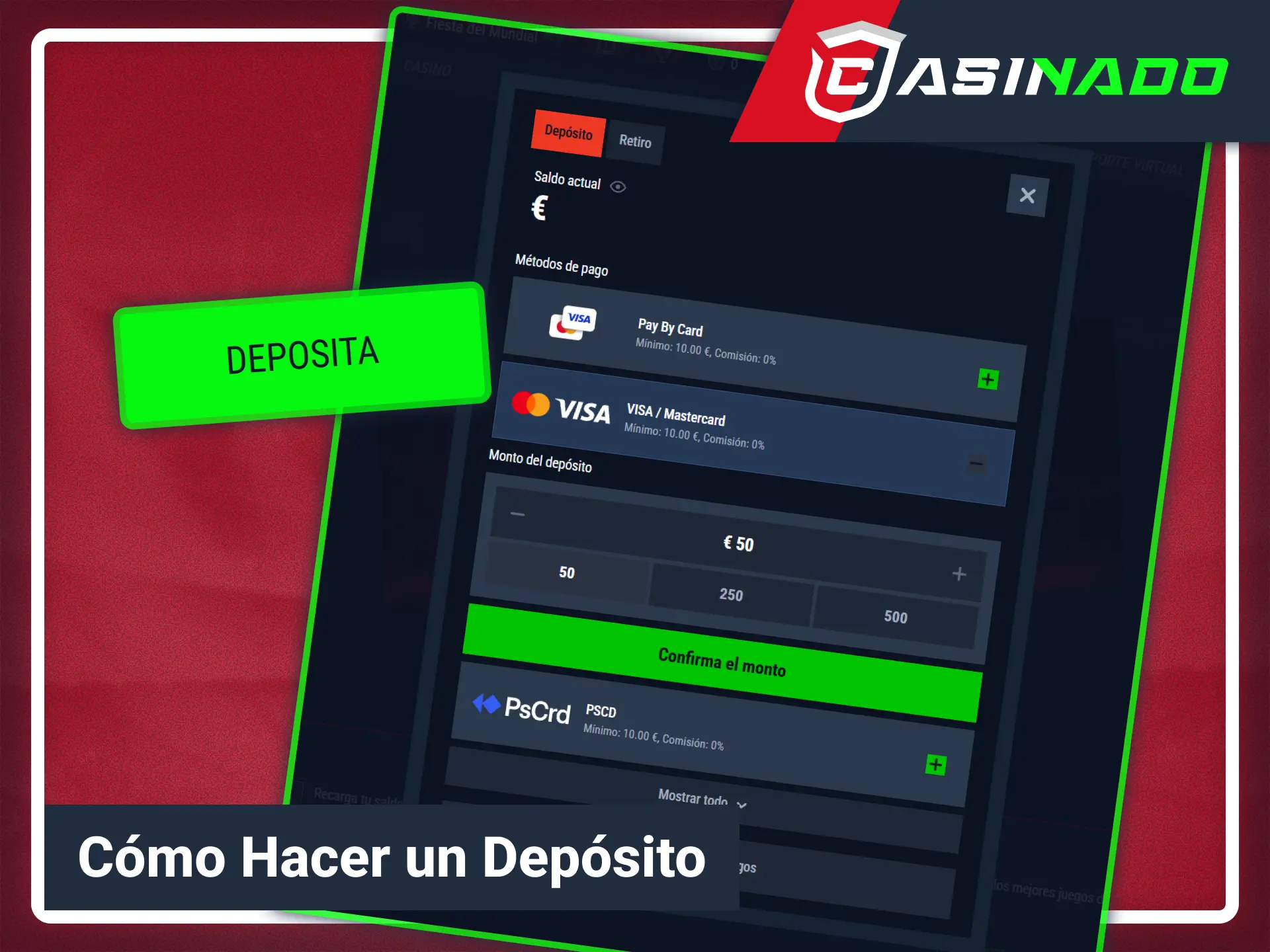 Realiza una recarga de saldo segura en Casinado oficial.