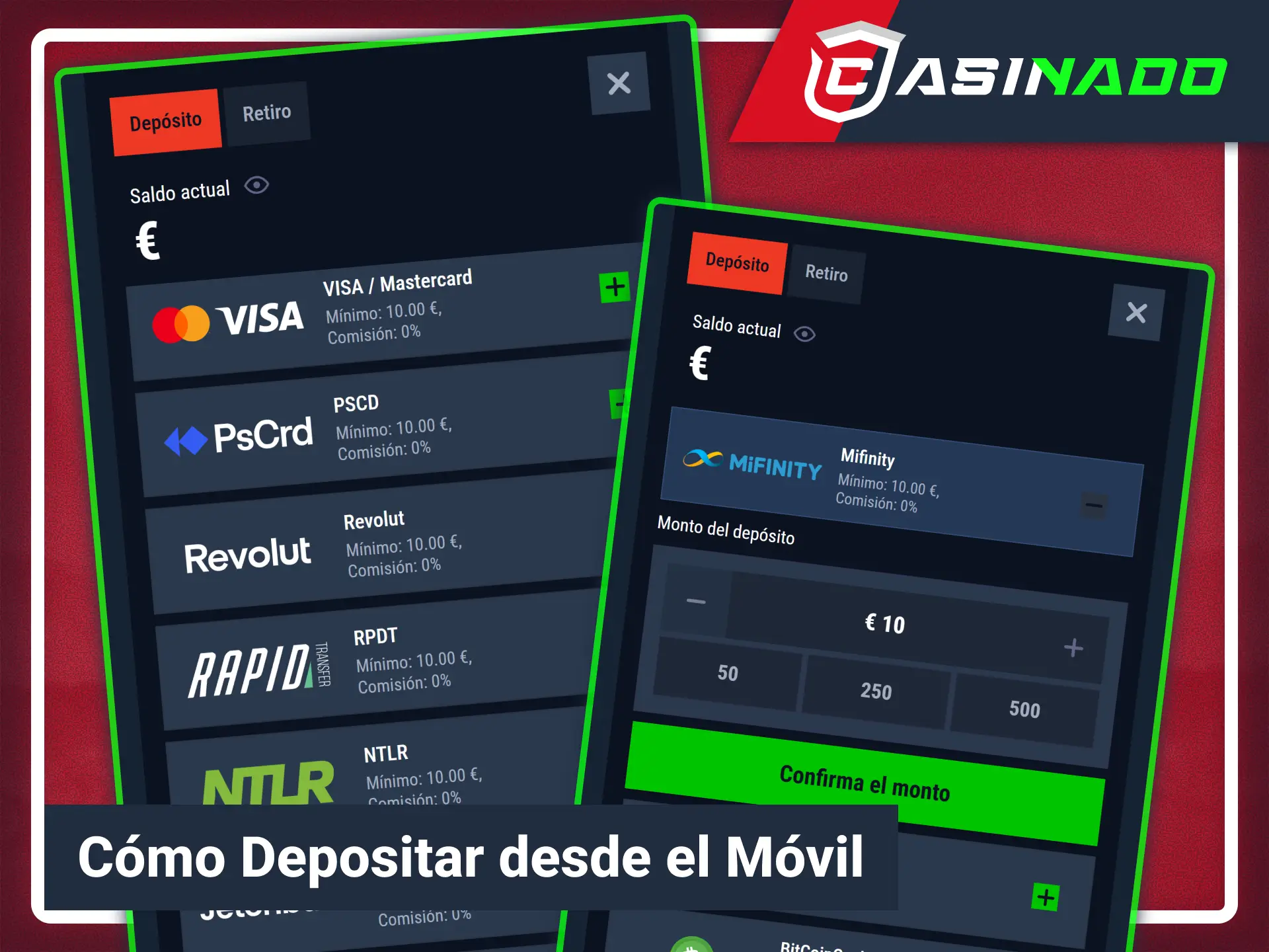 Financia tu cuenta de juego desde la app Casinado oficial.