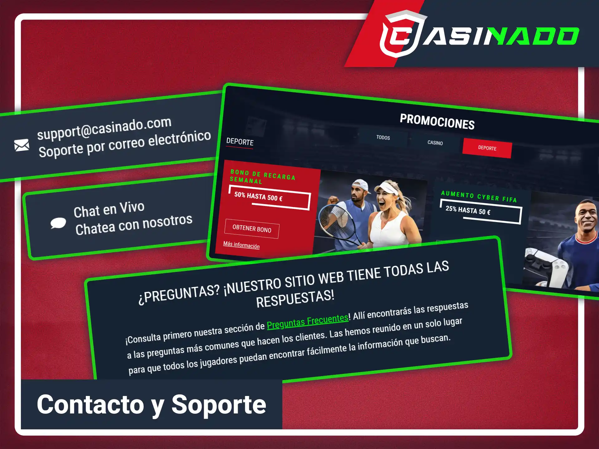 Resuelve tus dudas sobre ofertas con el soporte Casinado oficial.