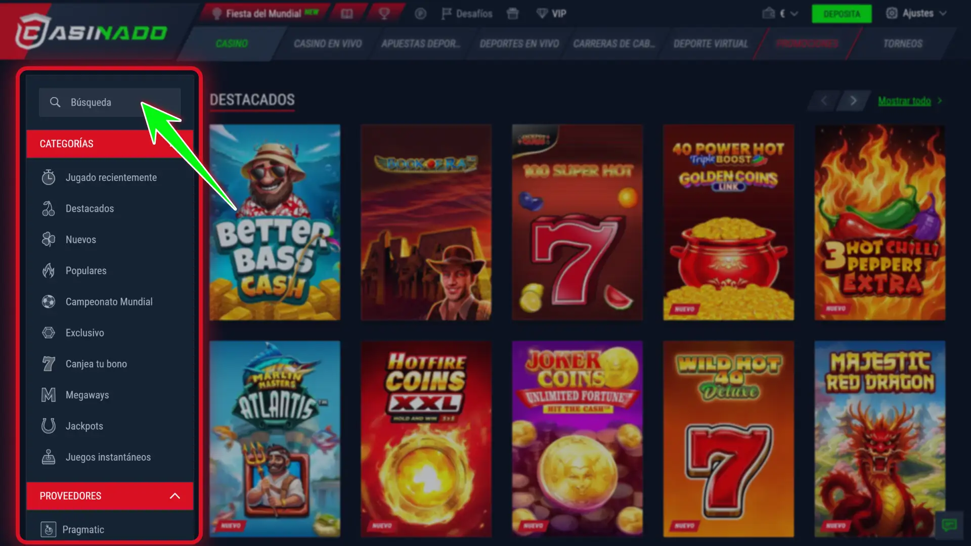 Encuentra tu juego preferido en el lobby de Casinado oficial.